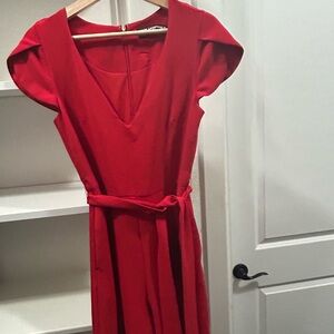 Elegant Karl Lagerfeld Red V-Neck Women’s jumpsuit with Waist Tie